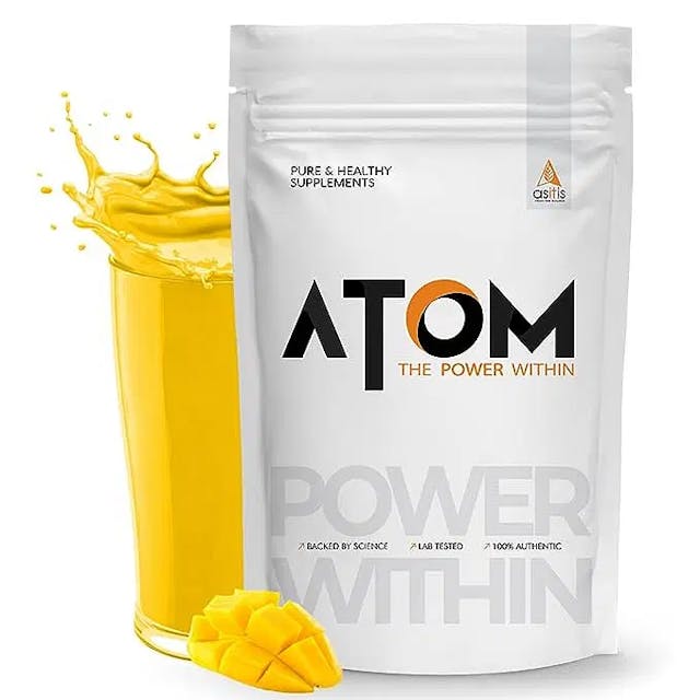AS-IT-IS ATOM Mass Gainer 1 Kg | Pack of 13 servings | 5:1 Carb-Protein Ratio | Powered with BCAA, L-Glutamine, Tribulus, Ashwagandha | Mango fusion flavor