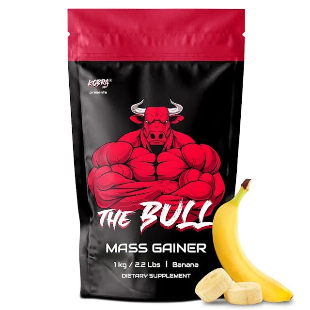 Kobra Labs The Bull Mass Gainer with 23 Vitamins & Minerals, High Protein and Calories (1kg, Banana)