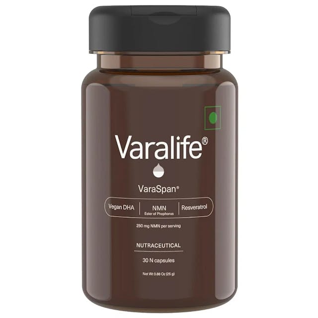 Varalife VaraSpan NAD+ Boosting Supplement NMN 250mg per serving, Vitamin K2, Vitamin D3, Resveratrol, Veg DHA for Improved Muscle Strength & Energy, Neurological Function, Heart Health - 30 capsules
