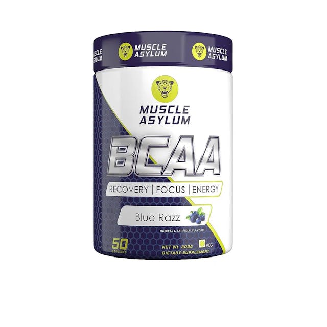 Muscle Asylum Bcaa Powder 0g Sugar Pre/Post & Intra Workout Muscle Recovery Drink with Amino Acids - 3g of BCAAs With Nootropics Matrix for Men & Women  (50 Servings) - (Blue Razz)-300g
