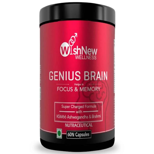 WishNew Wellness GENIUS BRAIN, 60 Vegetarian Capsules | Advanced Focus & Memory Enhancement Formula | Serving Size: 1 Capsule Daily