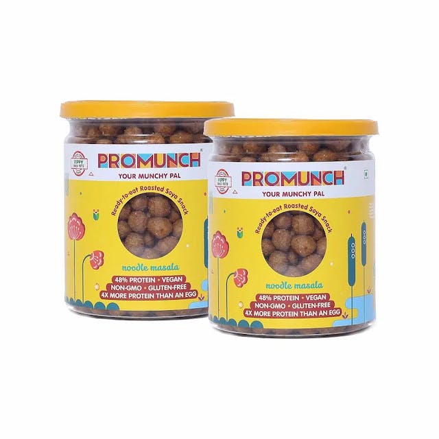 PROMUNCH Roasted SOYA Snack | Vegan | High-Protein | Healthy | Gluten-Free |Flavour: Noodle Masala, 150 g Each