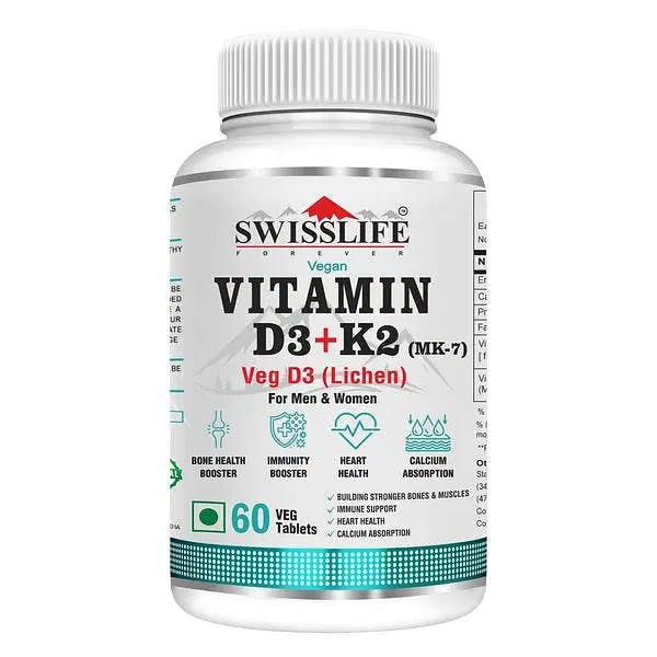 Swisslife Forever Vitamin D3 + K2 (MK7) | Plant Based Vitamin D3 Lichen Source | Immunity, Heart, Muscle & Bone Health | Plant - Based