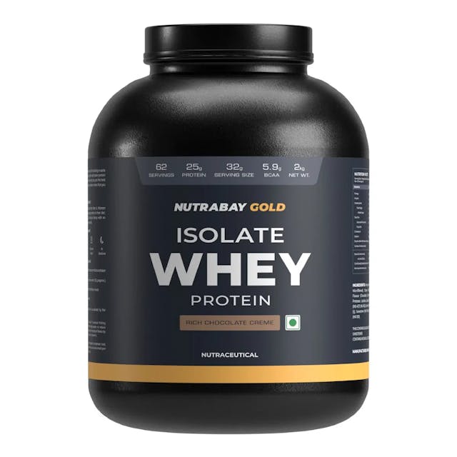 NUTRABAY Gold 100% Whey Protein Isolate with Digestive Enzymes - 2Kg 66 Servings | 25g Protein, 5.8g BCAA, 4.3g Glutamic Acid| Muscle Growth & Recovery | Gym Supplement for Men & Women