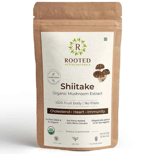 Rooted Actives Shiitake mushroom Extract Powder |Cholesterol, Heart health, Immunity.