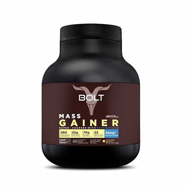 Bolt Mass Gainer Super-Charged With Phycocyanin For Muscle Gainer & Weight Gain Objectives | 5 lb, 2.26kg | 