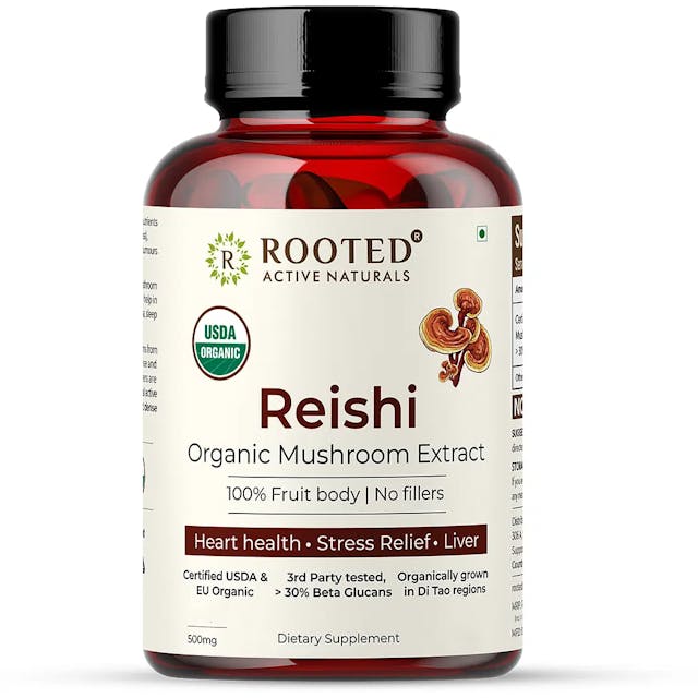 Rooted Actives Reishi mushroom Extract Powder | Heart health, Stress Relief, Liver.