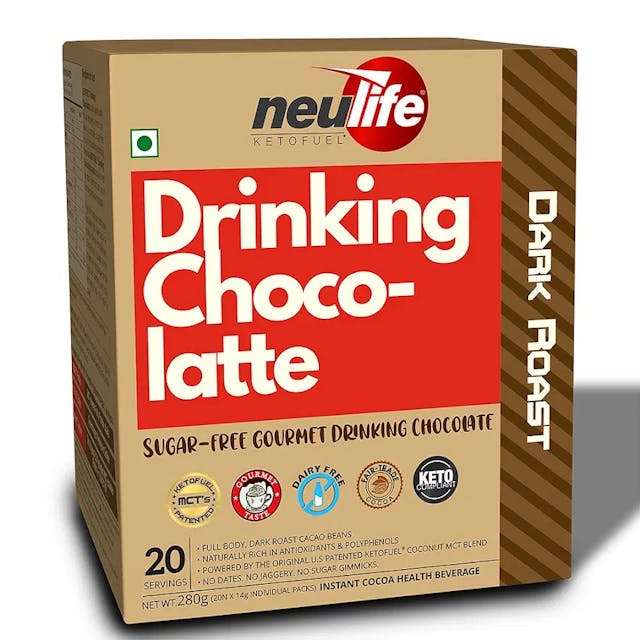 NEULIFE KETOFUEL Drinking Chocolate Powder Sugar-free | Hot Chocolate Powder with Coconut MCTs | Carb-free & Keto-friendly (20 sachets)