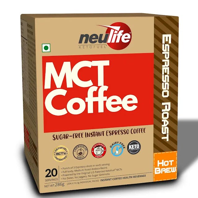 NEULIFE KETOFUEL MCT Bullet Coffee (Hot Brew) for Weight loss & Focus | U.S Patented Product, Arabica Blend 20 packets (Espresso Roast)