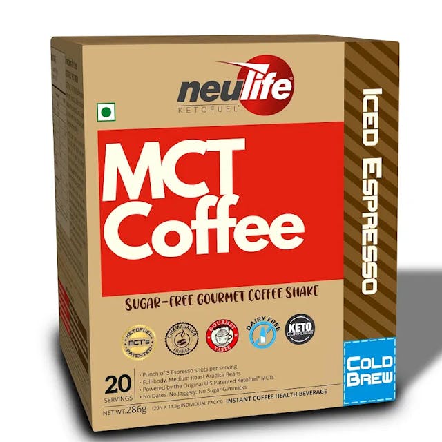 NEULIFE KETOFUEL MCT Bullet Coffee (Cold Brew) for Weight loss & Focus | U.S Patented Product, Arabica Blend 20 packets (Iced Espresso)