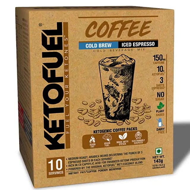 NEULIFE Ketofuel Coffee Cold Brew (Iced Espresso) Keto MCT Coffee w/Coconut MCT Oil 10 packs