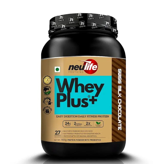 NEULIFE WHEYPLUS Gut-friendly Grass-Fed Whey Protein Isolate Blend with Probiotics & Proteozymes (Swiss Chocolate)
