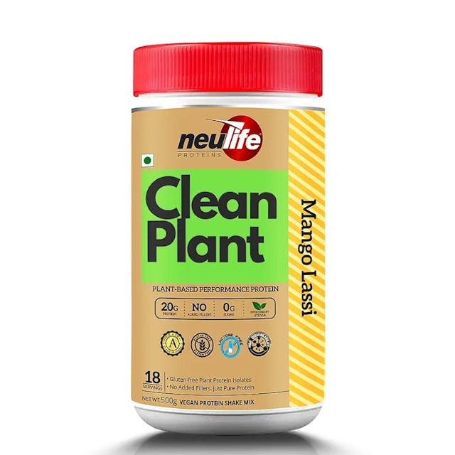 NEULIFE CLEAN-PLANT Protein Isolate Powder | Vegan Protein Powder for Men & Women | Gluten & Sugar-free 500g (Mango Lassi)
