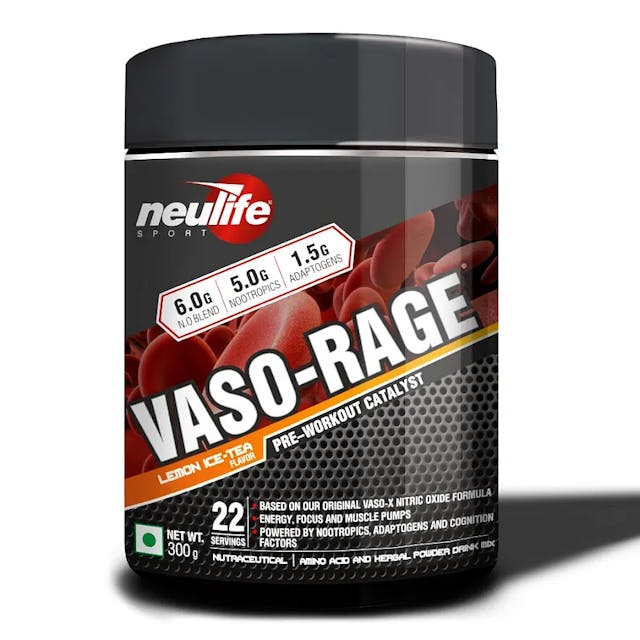NEULIFE VASO-RAGE Extreme Pre-Workout Catalyst w/Vasodilators, Nootropics & Adaptogens 300g (Lemon Ice-Tea)