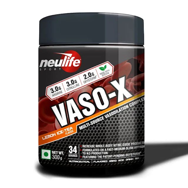 NEULIFE VASO-X Time-Release Nitric Oxide booster with Citrulline, Arginine & Oxystorm powder 300g (Lemon IceTea)