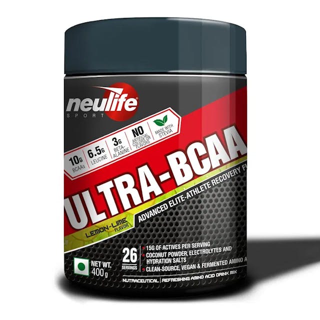 NEULIFE ULTRA-BCAA Powder 4:1:1 with 2X Leucine & Beta Alanine + Coconut Water & Electrolytes 400g (Lemon-Lime)