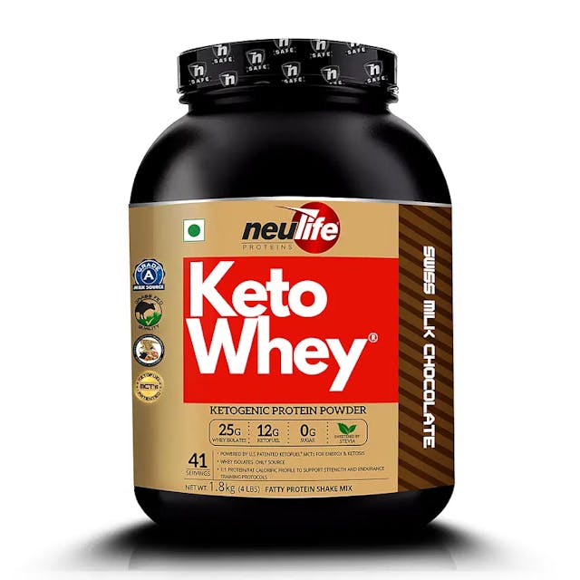 NEULIFE KETOWHEY Fatty Protein Shake with Ketofuel MCTs | U.S Patented Product | 4lbs (Swiss Milk Chocolate)