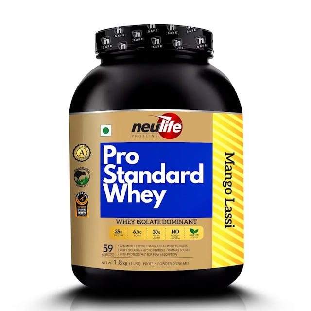 NEULIFE Pro Standard Advanced Whey Protein Isolate Powder with Added Leucine | Batch Tested & Informed Sport Certified 4lbs (Mango Lassi)