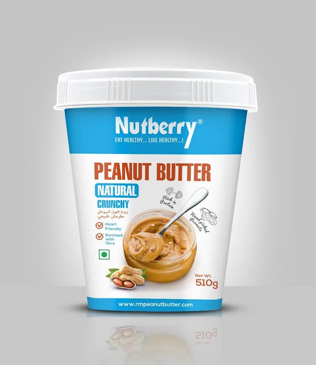 Nutberry Peanut Butter Crunchy Natural  | 510gm | 155g Protein   |Cholesterol Free, Gluten Free | No Hydrogenated Oil | Zero Trans-Fat