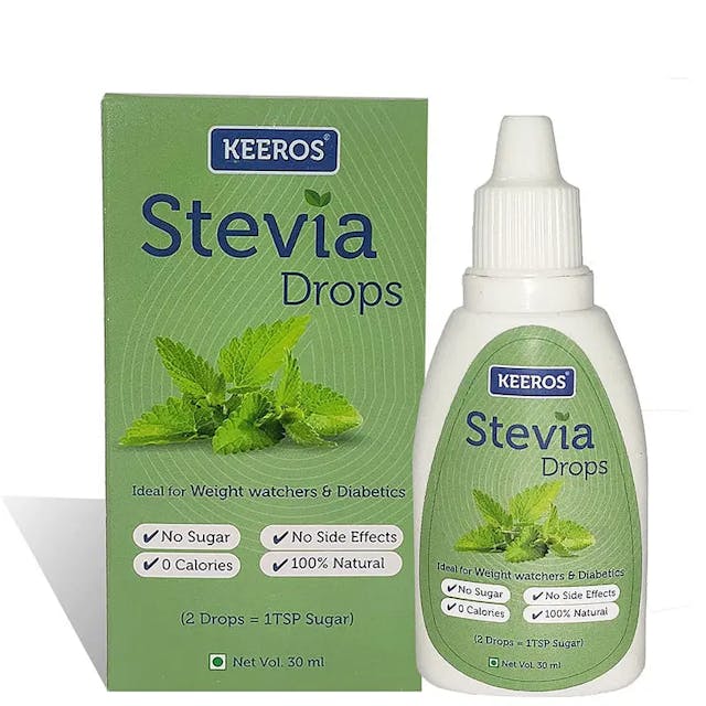 Keeros Stevia Drops Liquid Sweetener- 100% Natural Extract of Stevia Leaves I Zero Calories, Zero GI Sugar Substitute I Ideal for Diabetics & Weight Watchers | 30ml (Pack of 1x30ml)