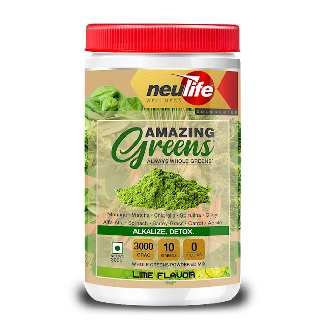 NEULIFE AMAZING GREENS® Organic Raw Super Greens Powder w/10 Superfoods 300g (Lime)