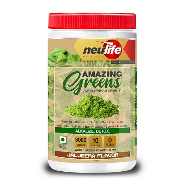 NEULIFE AMAZING GREENS® Organic RAW Super Greens Powder Whole food w/10 Superfoods (Jaljeera) 300g