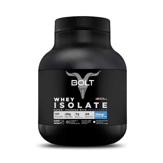 Bolt Whey Isolate Protein | Super Charged with Phycocyanin for Muscle Support |5 lb, 2.27 kg