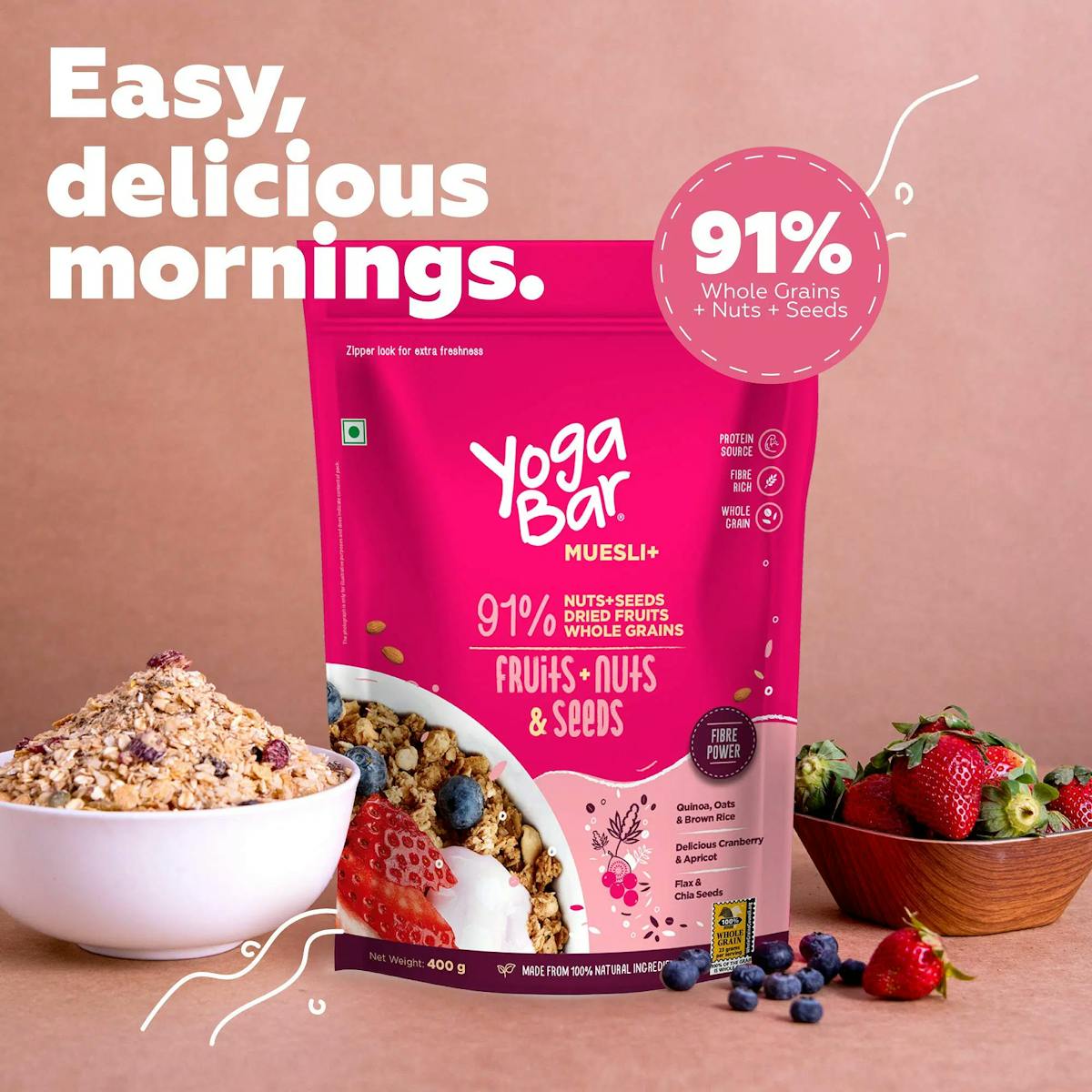 Yogabar Breakfast Cereal & Muesli | 91% Fruit and Nut + Seeds + Whole ...